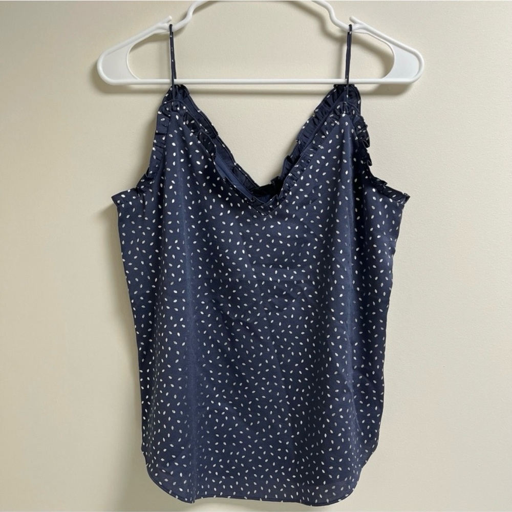 Express navy blue silver dotted cami with ruffle size small‎